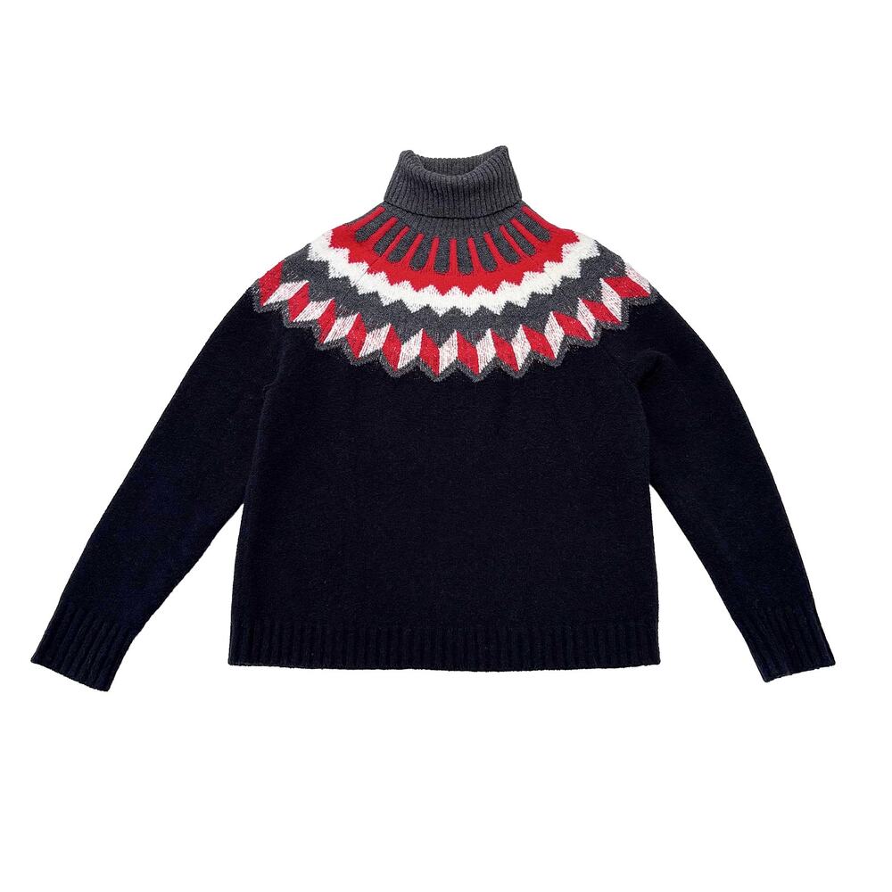 J Crew Fair Isle Sweater Women L Black Red Wool Alpaca Nordic Ski Turtleneck